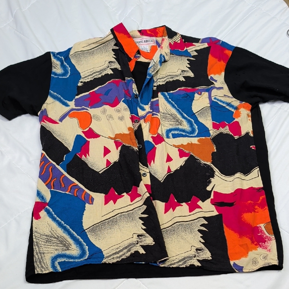 VNT Gianni Abozzi Men's Abstract Casual Shirt - Black, Blue, Red, Cream